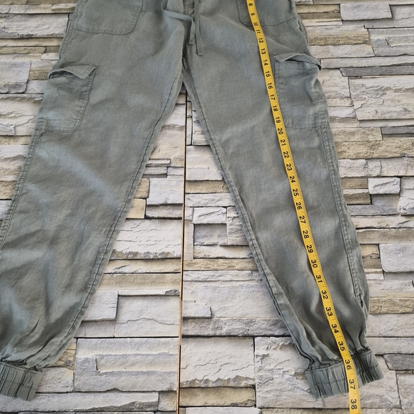 ​Nicole Miller 100% Linen Cargo Pants Women's Size M Sage Green Joggers Flax - Picture 6 of 9